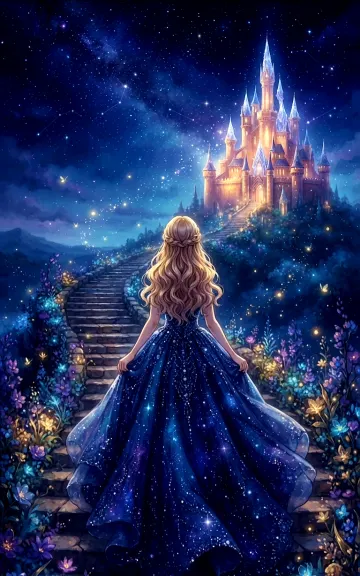 Galaxy Princess Castle | Dark Blue Night Aesthetic Wallpaper 4K