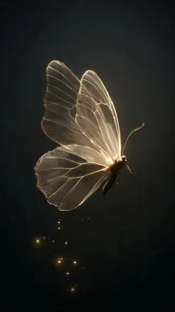 Luminous Butterfly - Glowing Wings on Black Background