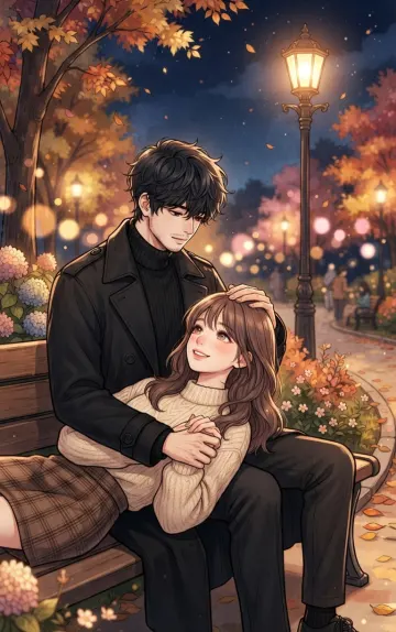 Cozy Manhwa Couple | Romantic Park Bench Night Scene 4K