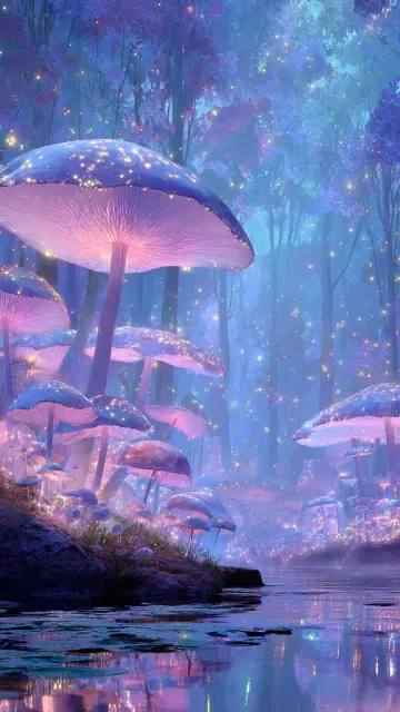 Glowing Forest Dreamscape | Aurora Lake Fantasy Wallpaper 4K