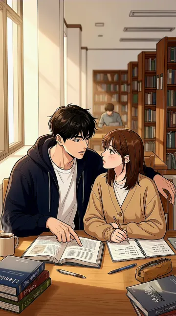A Boy and Girl Studying Together in a Library