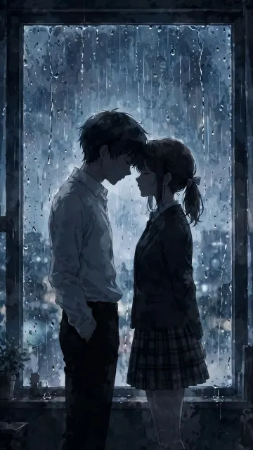 Dark Shadow Rainy Window Couple Silhouette | Anime Aesthetic Love Wallpaper