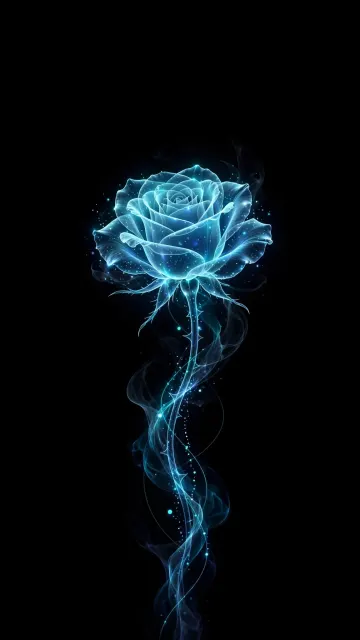 Neon Blue Glowing Rose Smoke Trail | Dark Magical Flower Wallpaper 4K