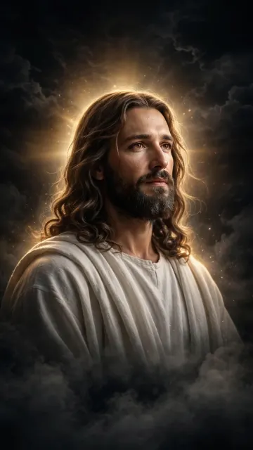 Jesus Christ Dark Theme Divine Glow | Golden Halo Clouds Wallpaper 4K 9:16