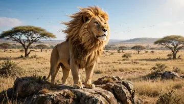 Majestic Lion King Savanna Daylight Wallpaper 4K - African Wildlife Desktop