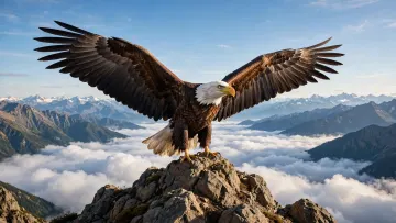 Bald Eagle Wings Spread Mountain Peak Wallpaper 4K - Daylight Desktop