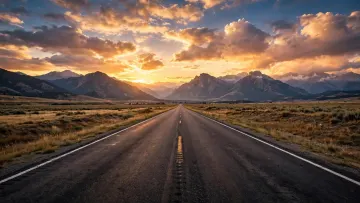 Evening Highway Road To Mountains Wallpaper 4K - Sunset Journey Desktop