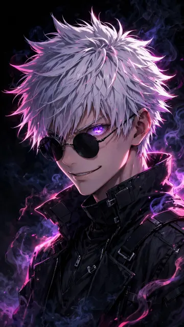 White Hair Anime Boy Purple Eye Mobile Wallpaper 4K - Dark Neon iPhone