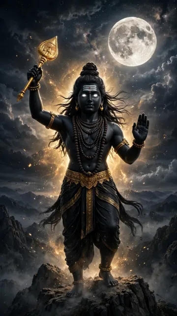 Black Lord Murugan With Golden Vel On Mountain - No Peacock Feather Dark Aesthetic Wallpaper