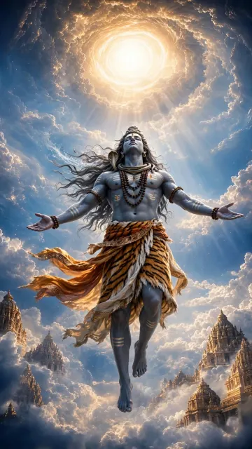 Lord Shiva Floating in Ethereal Realms Under Divine Light 4K Wallpaper
