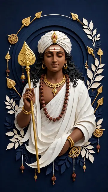 Tamil Lord Murugan With Golden Vel - Brown Skin Black Hair Paper Art 4K Wallpaper