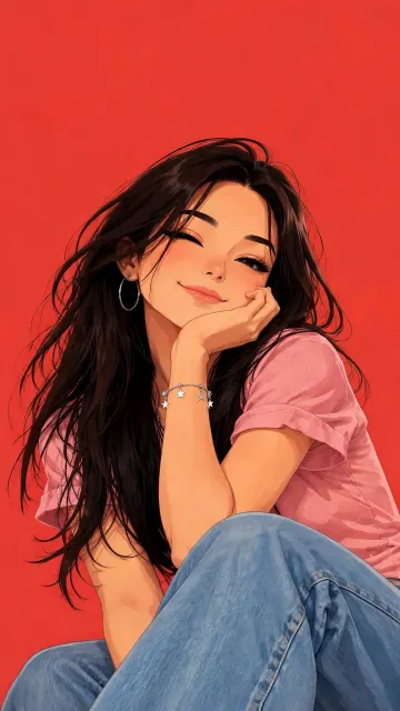 Cute Girl Same Face Red Background Star Bracelet - 4K Wallpaper
