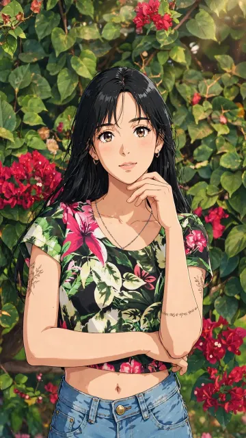 Floral Crop Top Girl Red Flowers Garden Anime Wallpaper 4K 9:16