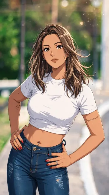 White Crop Top Girl Street Park Anime Ghibli Wallpaper 4K 9:16