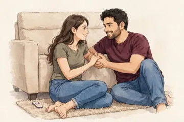 Couple Sofa Floor Plain Background Anime Ghibli Wallpaper 4k