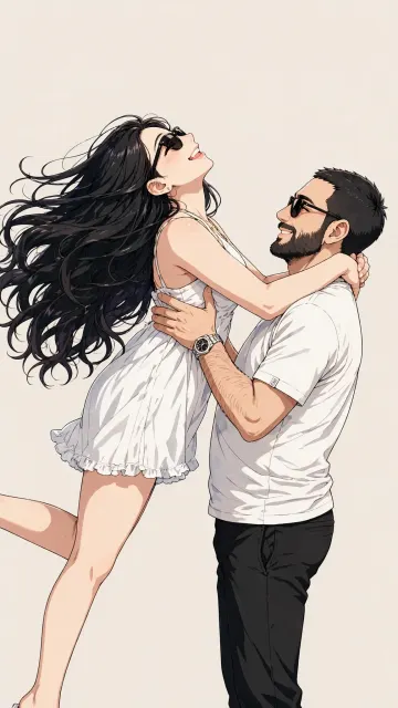 Couple Lifting Hug Sunglasses Plain Background Anime Ghibli Wallpaper 9:16 4K