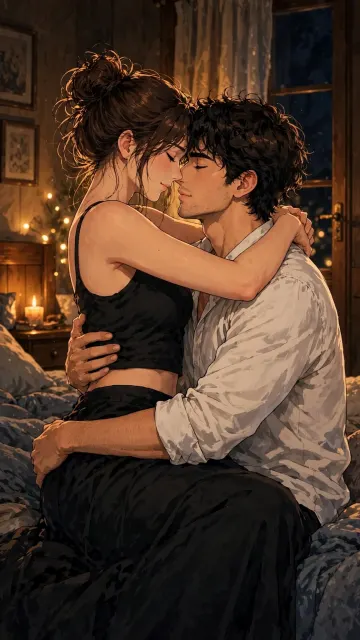 Black Dress Couple Dark Theme Warm Lighting Forehead Touch Hug