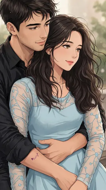 Soft Blue Dress Couple Hug - Romantic Manhwa Aesthetic