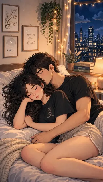 Cozy Night Cuddle Couple - Relaxing Aesthetic Wallpaper