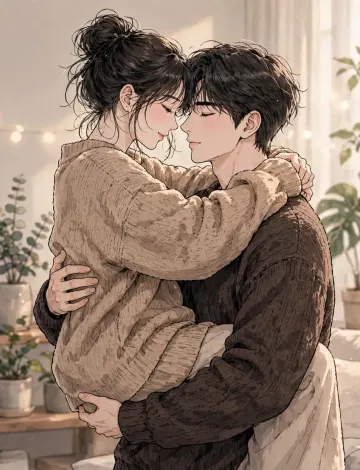 Clean Cozy Couple Hug - Minimal Aesthetic Wallpaper