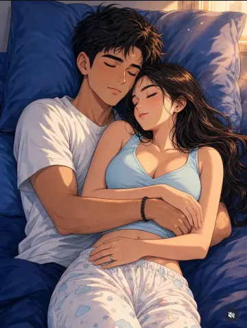Cozy Blue Top Couple Cuddle - Manhwa Aesthetic Wallpaper