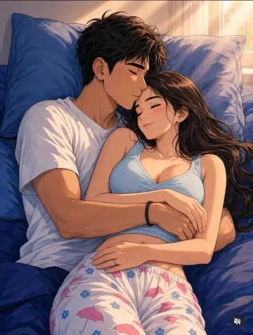 Forehead Kiss Morning Cuddle - Couple Aesthetic Wallpaper