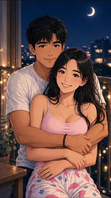 Closeup Pink Top Balcony Hug - Romantic Night Wallpaper