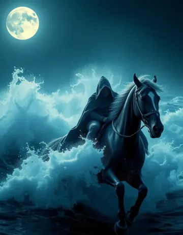 hooded-rider-horse-ocean-moonlight