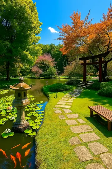 zen-garden-path-koi-fish-bench-autumn-colors