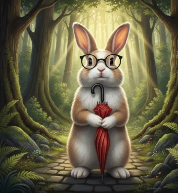 nerdy-bunny-glassecute-rabbit-spectacles-red-umbrella-enchanted-woods
