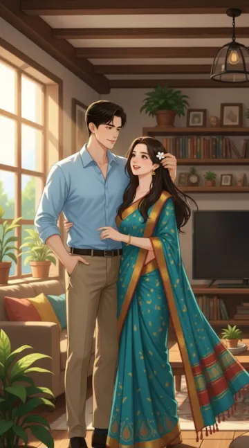 Indian-Couple-Saree-Romantic-Portrait-Living-Room