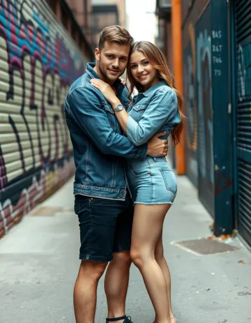Couple in matching denim outfit