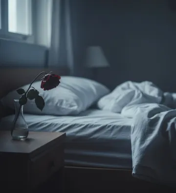 single-wilted-red-rose-nightstand-dark-bedroom