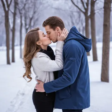 winter_romance_couple_kissing_snowy_park