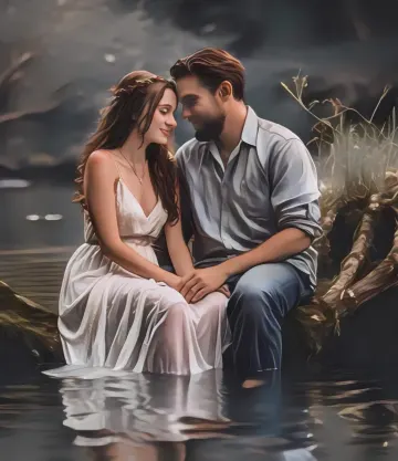 romantic_couple_by_water_digital_painting