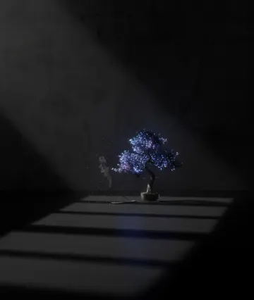 glowing-bonsai-dark-room-incense-ray-of-light