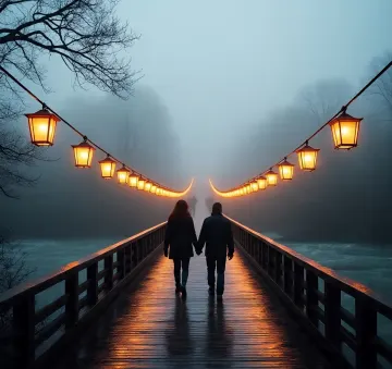 romantic-couple-foggy-bridge-lanterns-night