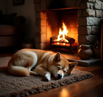 shiba-inu-sleeping-fireplace-cozy-winter