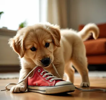 golden-retriever-puppy-chewing-red-sneaker