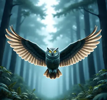 Great-Horned-Owl-Flying-Forest-Sunlight
