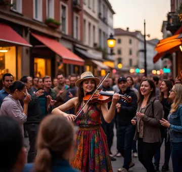 Street-Musician-Violinist-Crowd-Evening