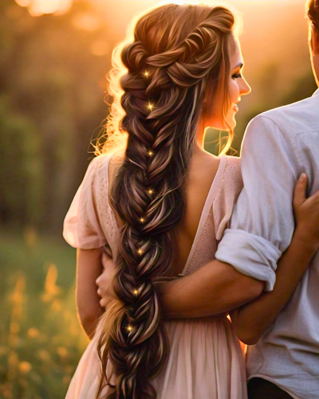Romantic-Sunset-Fishtail-Braid-Couple