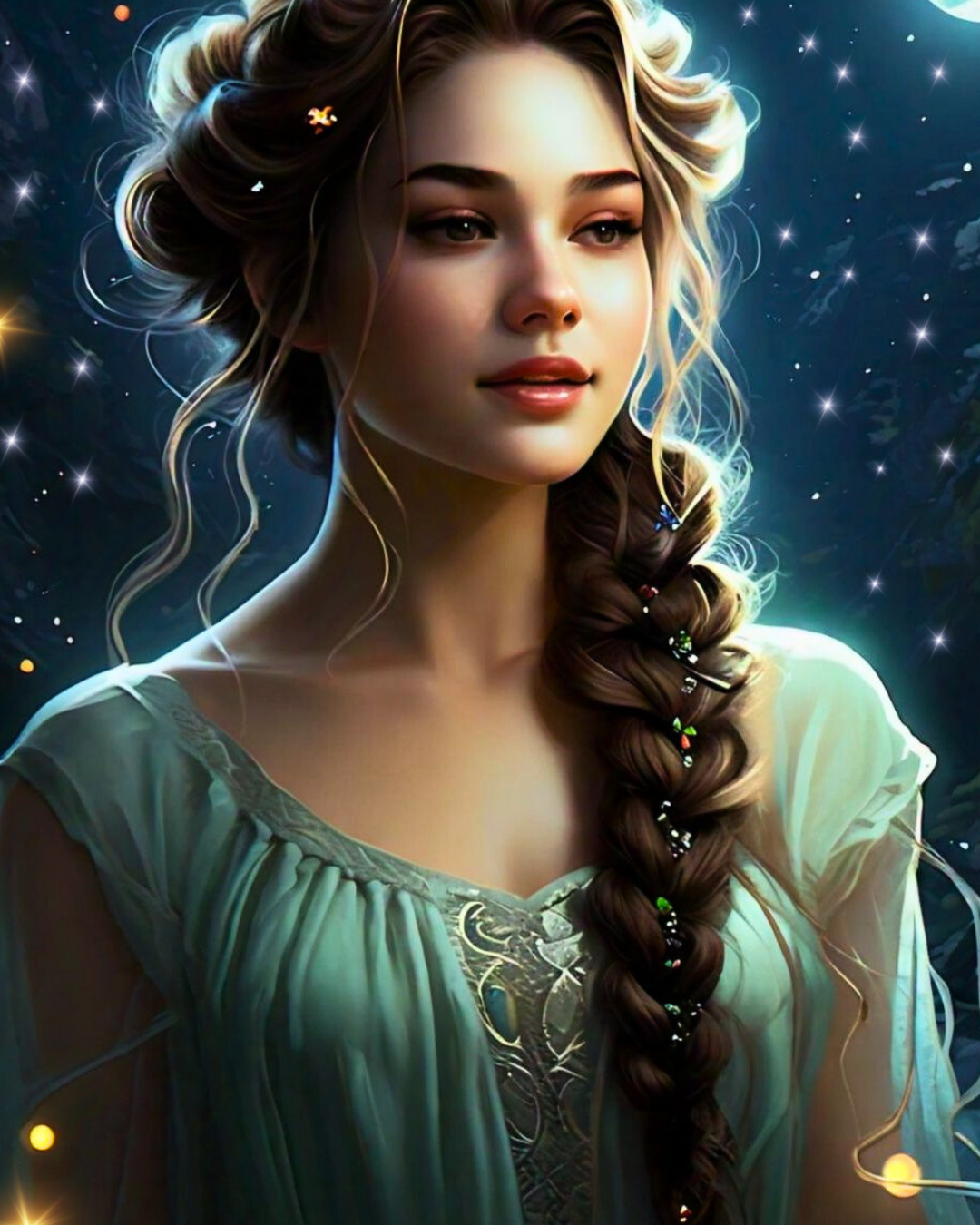 fantasy-braided-hair-portrait-woman-night-sky