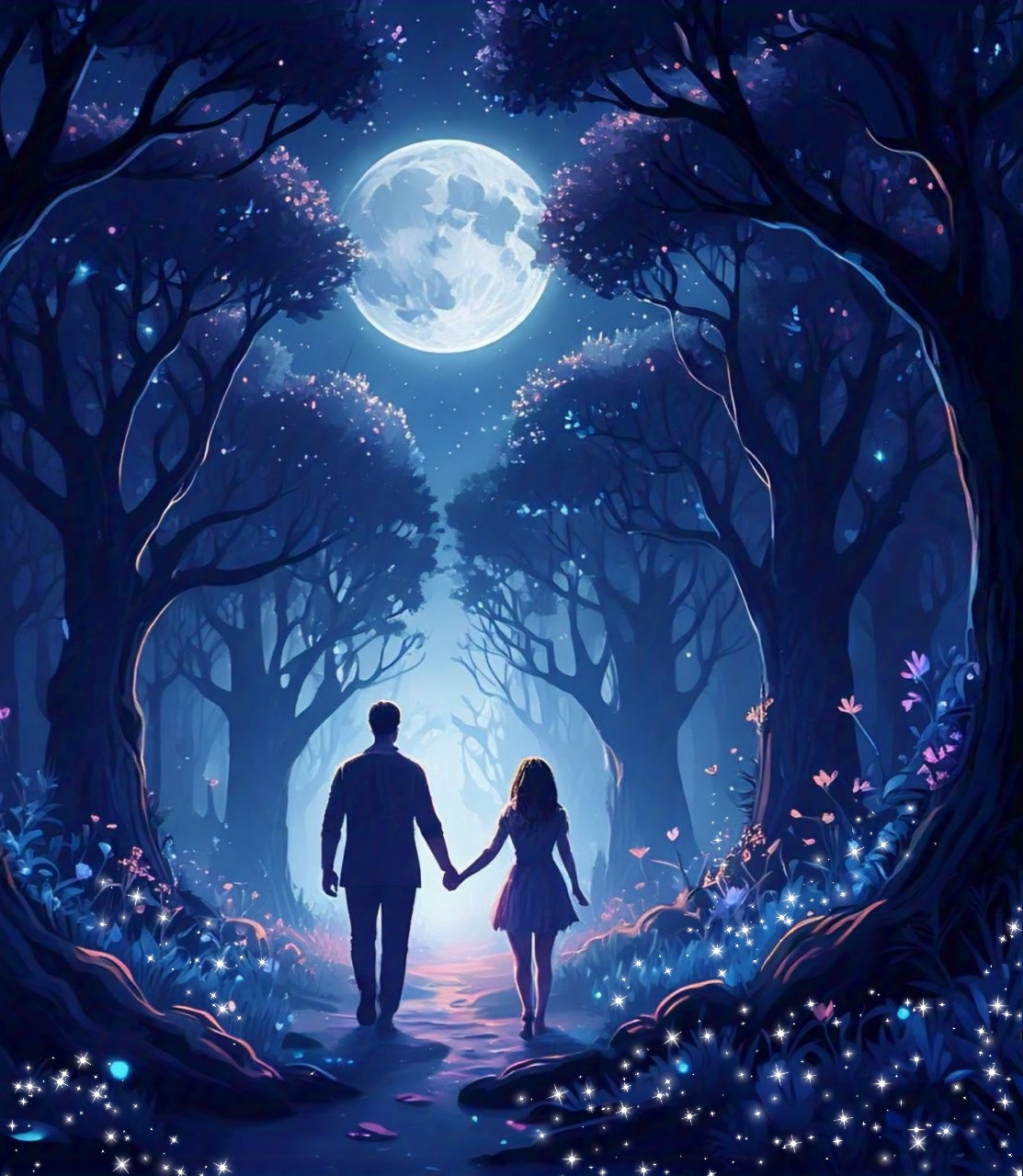 Couple walk in the forest 