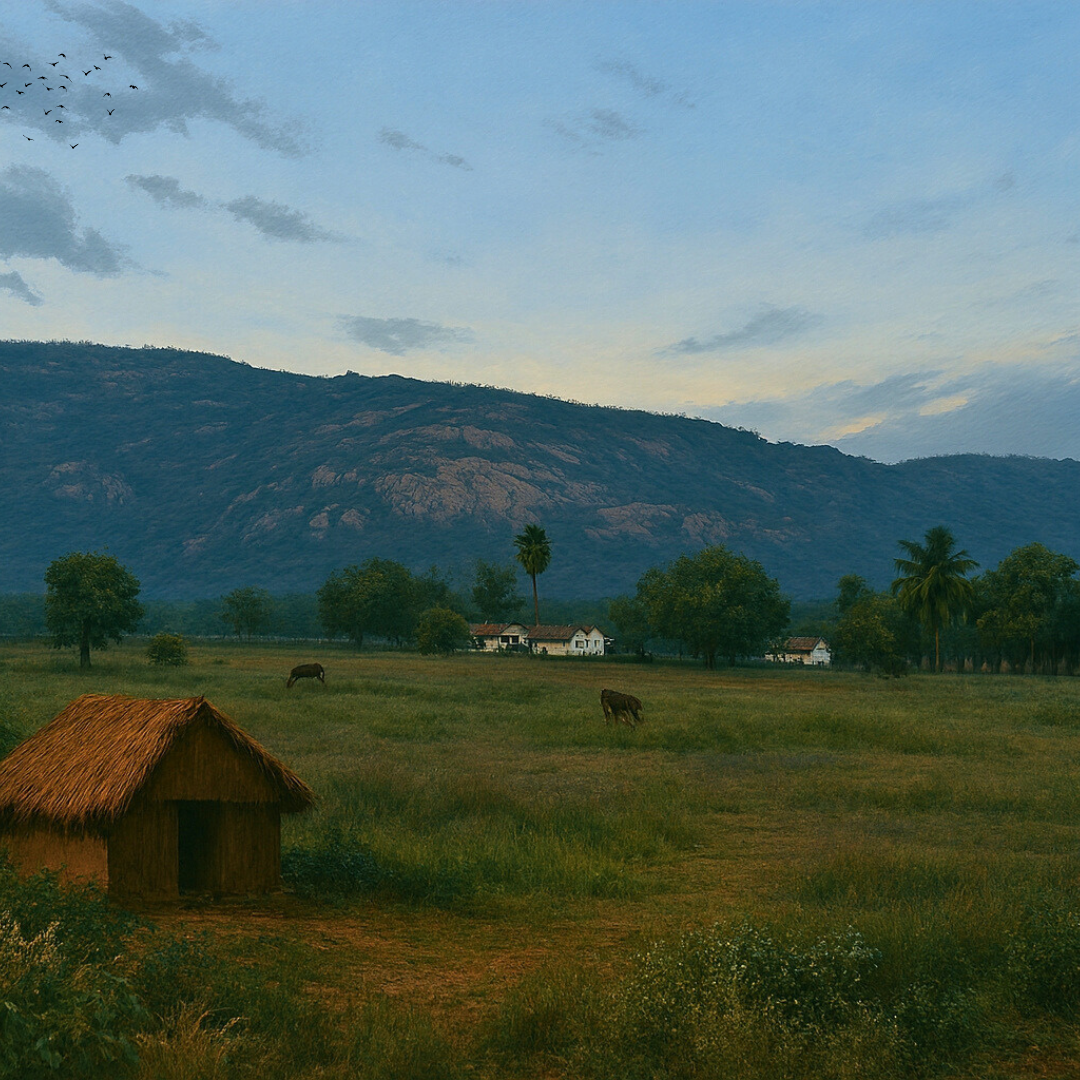 Peaceful Village at the Foot of the Hills
