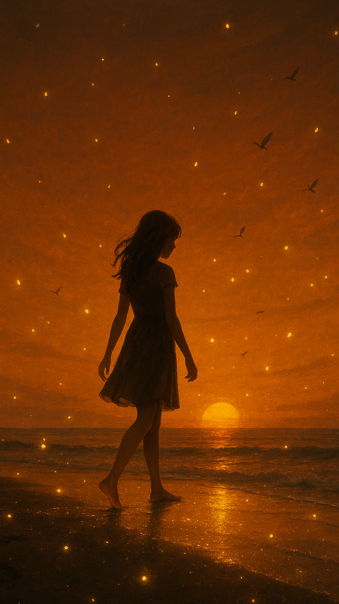 Golden Sunset Walk – Silhouette by the Shore