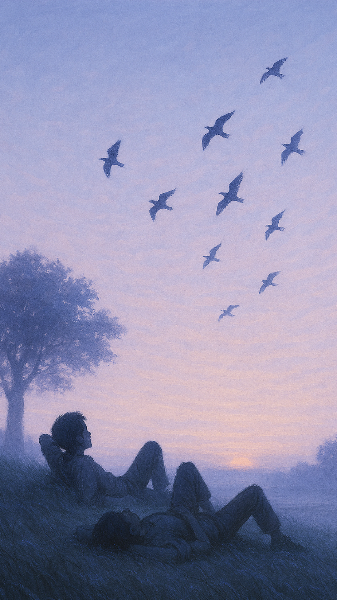 Dreamy Sunset Wallpaper – Relaxing Sky with Flying Birds