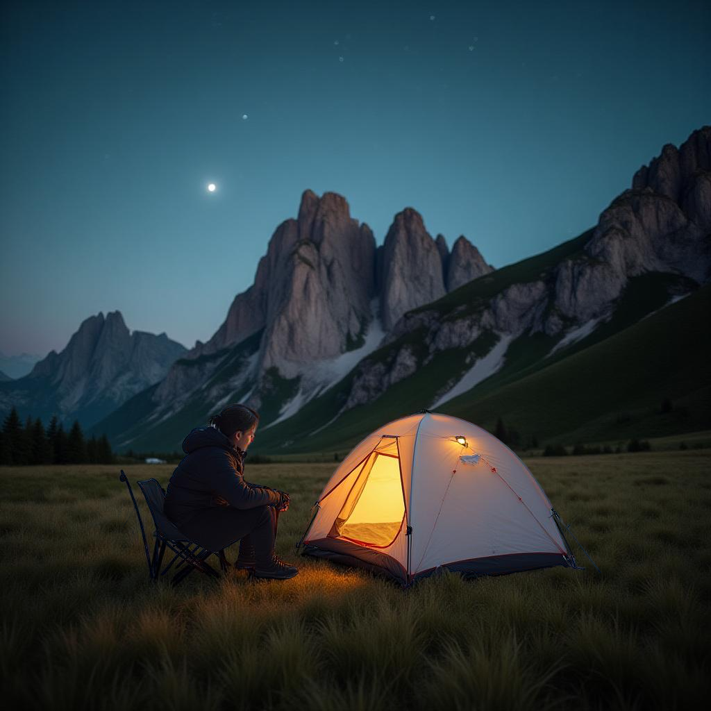 Peaceful Night Camping Under the Stars in the Mountains