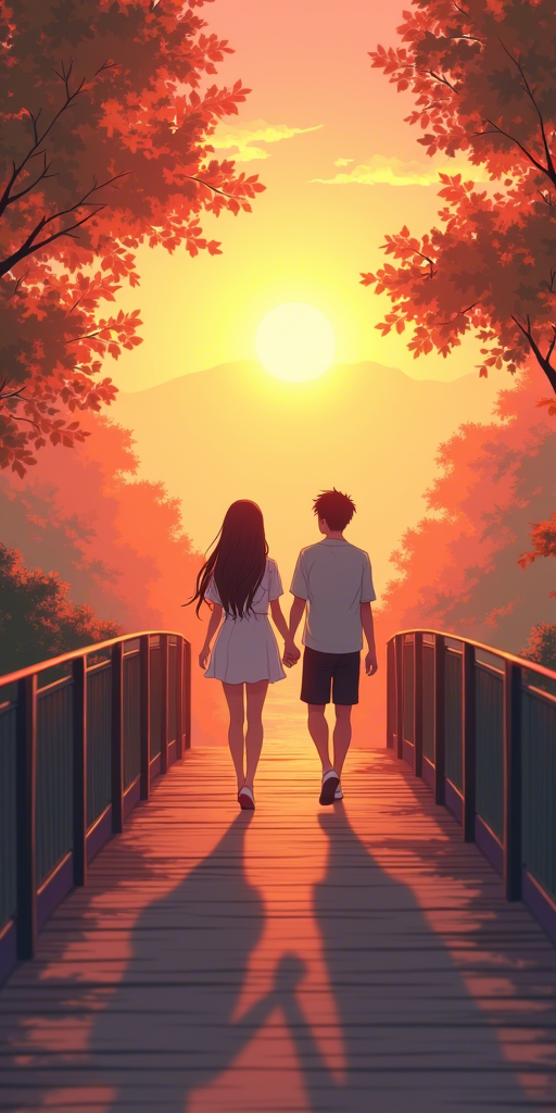 Lovers walk in bridge