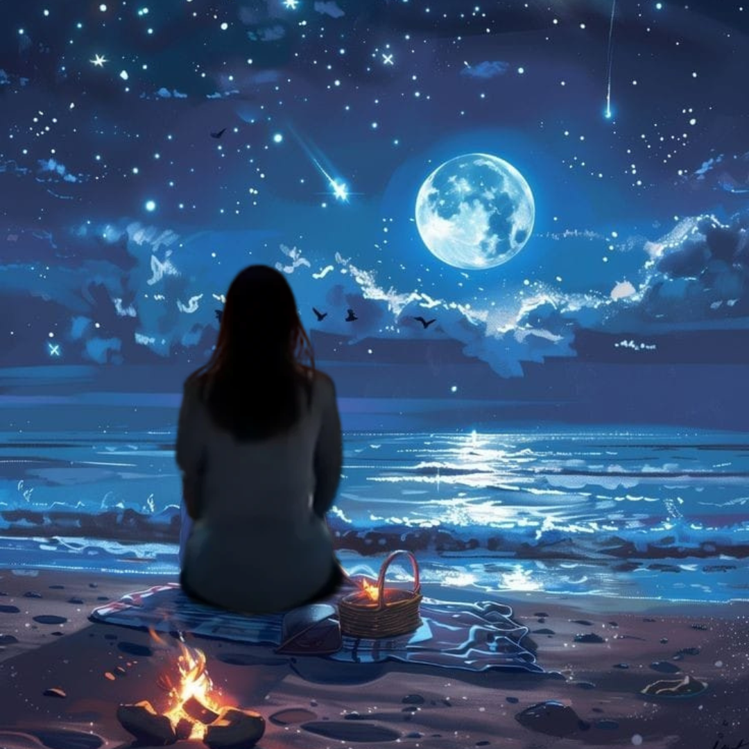 night-beach-stargazing-full-moon-art